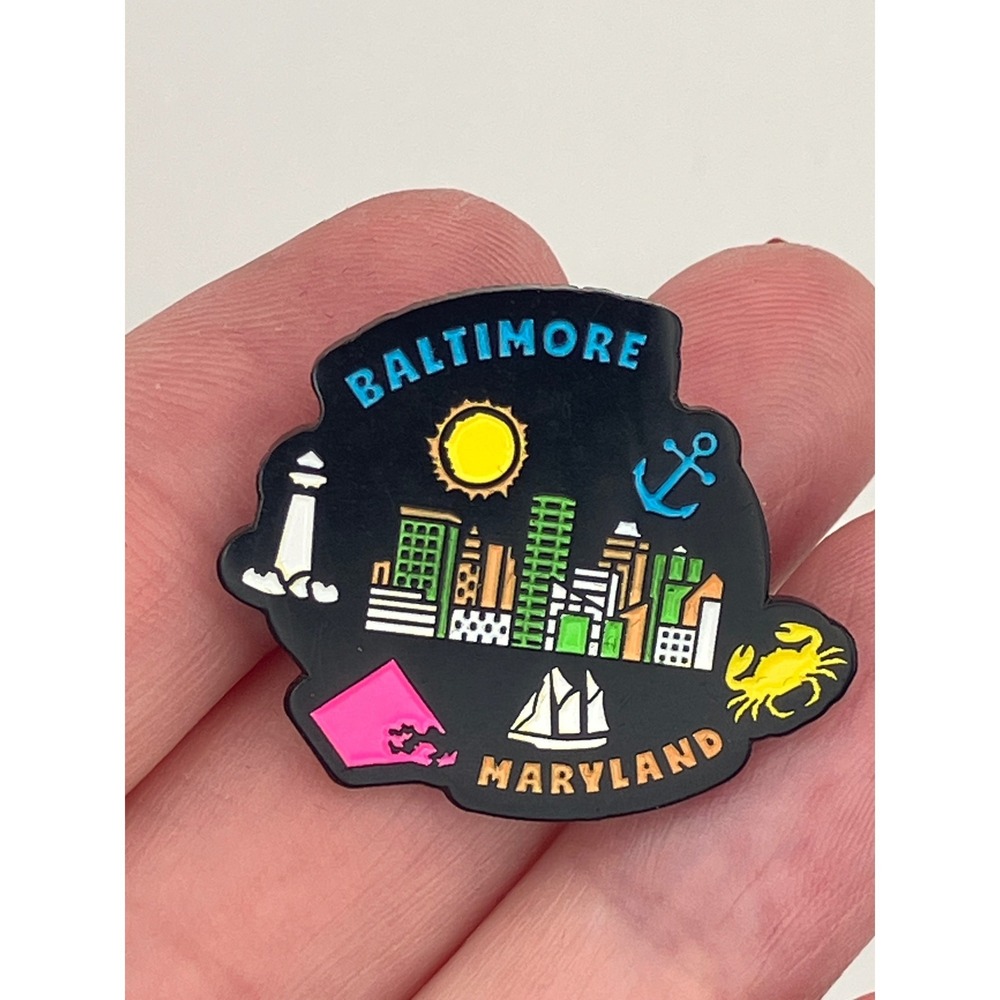 Baltimore Maryland Lapel Pin Black Skyline Hat Bag Backpack Whimsical Souvenir